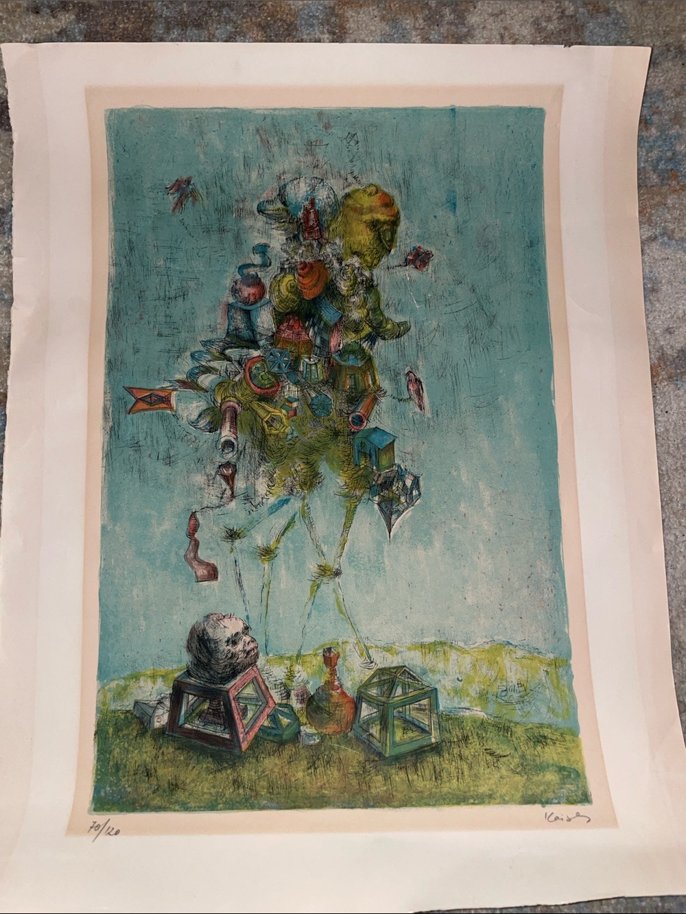 Raffi Kaiser lithograph Israel artist 70/120 surrealist signed 1970s art